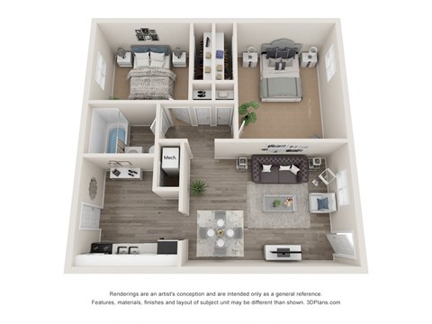 Floor plan for 2 beds, 1 bath, 700 sqft